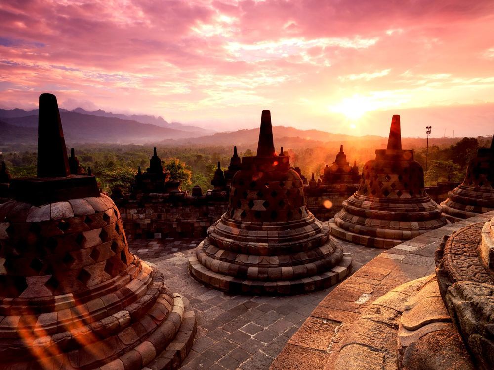 Temple at sunrise, Indonesia