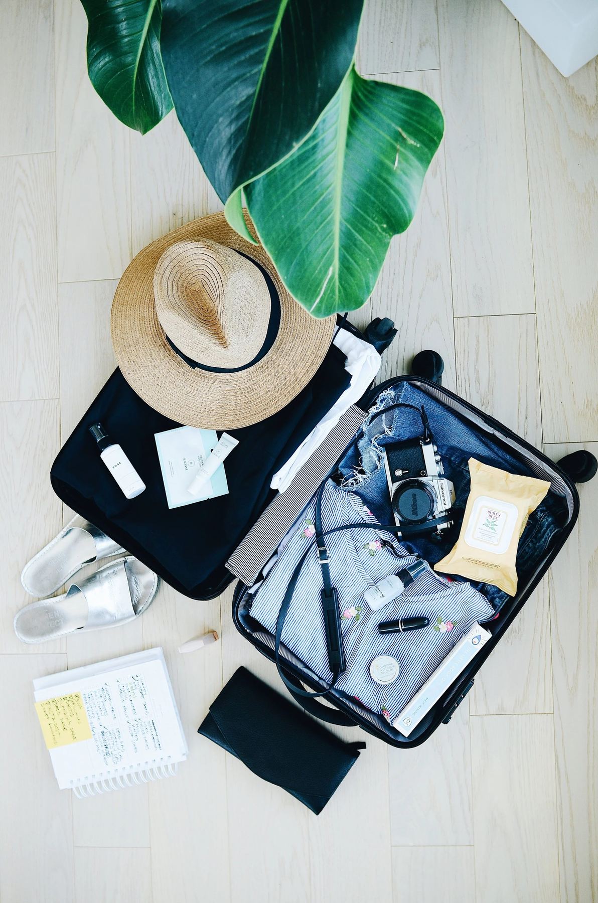 An open suitcase being packed